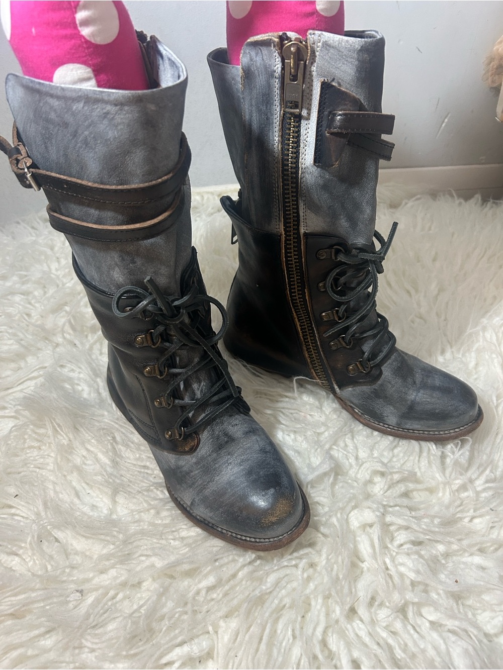 Freebird Ravi Two-Tone Brown & Gray Leather Lace-Up Ankle Boots size 8 - Picture 4 of 10